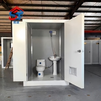 Toilettes mobiles préfabriquées individuelles avec douche, cabine WC portable en acier avec lavabo pour chantier, camping, domicile