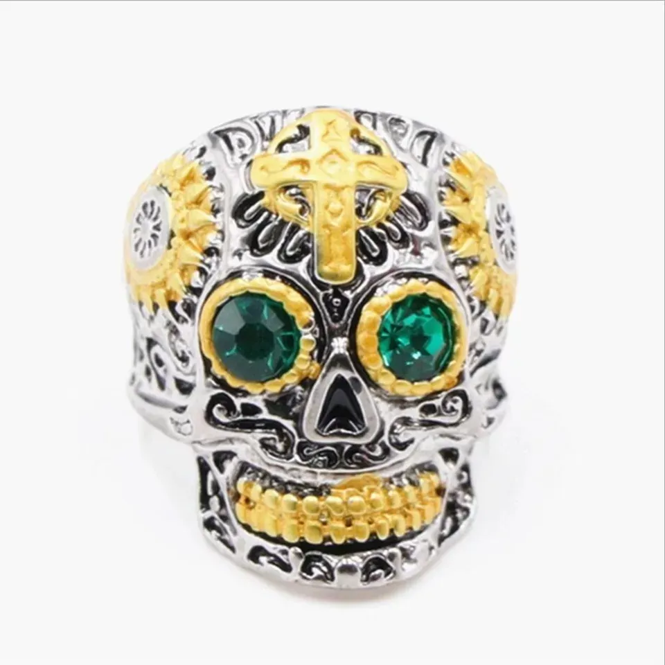 wish ebay cheap alloy European and American retro men's cross skull ring carved ring