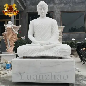 Estátua de buda de pedra branca do templo religioso, tamanho grande, buda em pedra de mármore ao ar livre