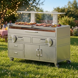 Griglia a Carbone Argentina Santa Maria a Doppia Stazione con Manovella Regolabile, Carrello BBQ Mobile in Acciaio Inox per Ristoranti e Steakhouse - Product Image 1