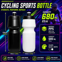 Bouteille d'eau compressible 680 ml pour activités de plein air, randonnée, camping, voyage, anti-fuite, réutilisable, OEM, ODM, vente en gros, en vrac