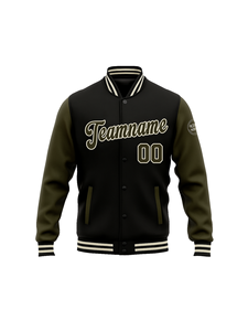 定制男式棒球夹克个性化名称团队印花双色橄榄绿黑色耐用健身运动设计 - Product Image 3