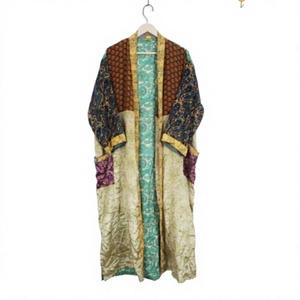 Kimono indien 100 % soie à col en V, longueur intégrale, avec cordon de serrage, confortable et doux, robe de mariée japonaise, peignoir floral, paréo de plage - Product Image 1