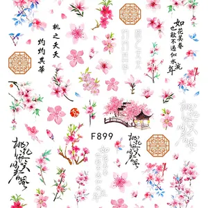 TSZS stiker kuku karakter Cina bunga teratai derek bambu daun slider untuk kuku mekar Decals manikur Jepang