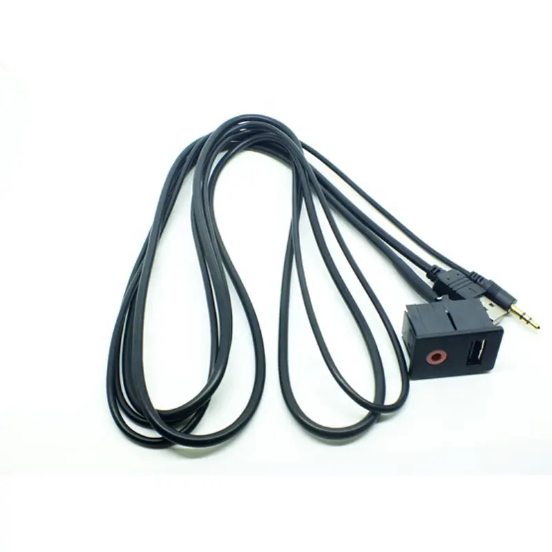 Kabel Adaptor Pemasangan Panel Flush Headphone Audio Mobil USB AUX 3.5Mm