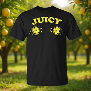T-shirt Juicy Lemons noir et jaune avec motif citron, col rond unisexe, manches courtes, t-shirt promotionnel - Product Image 3