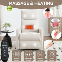 Fauteuil inclinable en tissu 360 °   Fauteuil inclinable pivotant avec massage à 8 points, chauffage lombaire, charge USB, pour salon