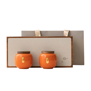 Boîte à thé en céramique de petite taille avec couvercle en bois rond, pot de rangement anti-humidité, ensemble cadeau pour la maison - Product Image 5