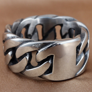 Bague chaîne creuse en argent tibétain pour homme, design ajouré géométrique, style punk, bijoux 213052 - Product Image 2