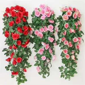 Artificial silk rose vines wall hanging flower rattan used for living room wall and garden decoration flower vine
