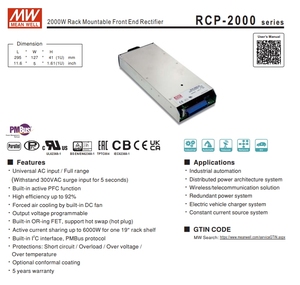 Meanwell 2000W thông minh giá mountable kết thúc trước CHỈNH LƯU 24V chuyển mạch cung cấp điện cho công nghiệp sử dụng có nghĩa là tốt RCP-2000-24 - Product Image 2