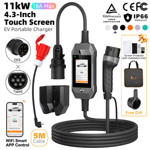 Chargeur de voiture électrique portable Feyree 11 kW de type 2 avec adaptateur 16A, câble portable de 5 m, niveau 2, application WIFI, station de recharge pour voiture électrique - Product Image 1
