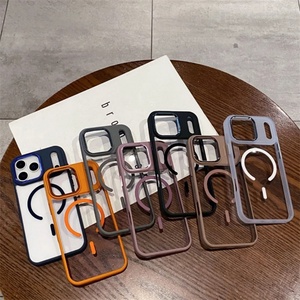 New Acrylic Clear <b>Pink</b> Metal Lens <b>Frame</b> Protector Case for iPhone 16 15 14 17 Air Pro Max Magnetic Wireless Charging Cover - Product Image 2