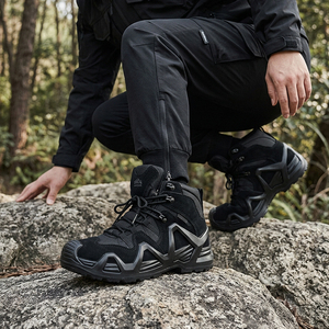 TSB07 Black Suede Cow Leather Middle Top <b>Hiking</b> <b>Boots</b> Durable Tactical Shoes Outdoor Training Footwear - Product Image 2