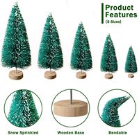 30Pcs Mini Arbres de Noël-Arbres Artificiels avec Brosse à Bouteille avec Base en Bois pour Décorations Artisanales de Table à la Maison