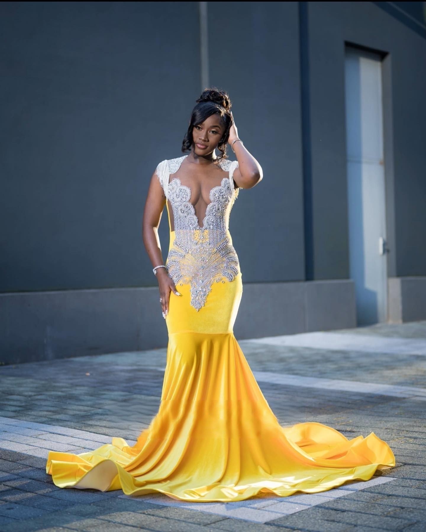 yellow formal gown women