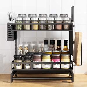 رف تخزين معدني أسود من طابقين للمطبخ منظم حوض مزدوج حامل توابل قائم تصميم معاطف ترحيب - Product Image 6