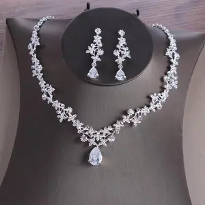 Fine Zircon Necklace Earring Set Mori Female Tie Necklace Bridal Wedding Jewelry Wedding Evening Dress Accessories