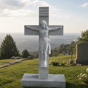 Statue de crucifix en granit sculptée à la main, figure religieuse, monument funéraire, commémoration extérieure pour cimetière, église, temple - Product Image 1