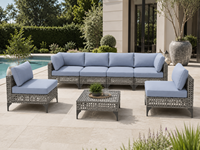 Ensemble de jardinage ajouré avec coussins moelleux, sept pièces, comprenant six chaises et une table