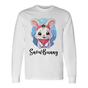 SnowBunny T-shirt a maniche lunghe con simpatico coniglietto, design invernale, per bambini e adulti, unisex - Product Image 1