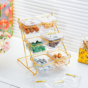 Bandeja de frutas de varios niveles con tapas, contenedor rectangular para almacenar alimentos, para fiestas y uso doméstico, con asa. - Product Image 1