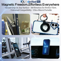 Support magnétique pour téléphone avec miroir de maquillage, 360° °   Support de téléphone rotatif en alliage d'aluminium, pliable et portable pour bureau