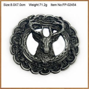 Vintage Western Gürtels chnalle oval geformte 3D geschnitzte Pflaumen blüte Hirschkopf Gürtels chnalle - Product Image 2