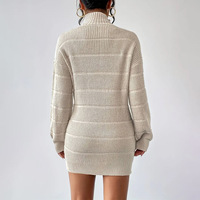 Robe de soirée décontractée pour femme, collection automne-hiver, mini-robe moulante en tricot, pull cache-cœur simple vintage à col roulé et manches longues