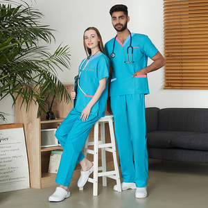 Ensembles de blouses médicales unisexes à col en V, manches courtes, anti-transpiration, avec pantalons et hauts multi-poches, pour le personnel médical et les salons de beauté - Product Image 5
