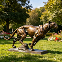 Statue de Léopard Accroupi en Bronze - Grande Sculpture Animale en Bronze Doré pour Villa, Manoir ou Cour d'Hôtel