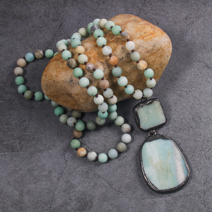 时尚波西米亚女式饰品8毫米天然石结项链电镀枪黑色圆形玻璃块石头吊坠项链 - Product Image 2