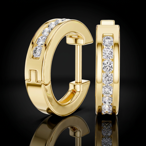 Lab Grown CVD HPHT Diamond Channel Set Huggie <b>Hoop</b> <b>Earrings</b> 14K <b>Solid</b> Gold Luxury Women Wedding Bridal Jewelry KRUP JEWELS - Product Image 1