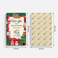 Carte NFC personnalisée pour Noël avec fonction Tap to Review, avec un adhésif puissant pour les comptoirs de café et les vitrines.