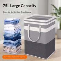 Panier à linge avec poignées, grande capacité, pliable, en coton et lin, boîte de rangement pour salle de bain, chambre à coucher, dortoir (style moderne minimaliste)