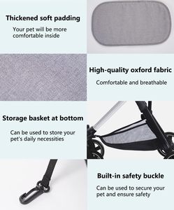 Katlanabilir 4 Tekerlekli Alüminyum Çelik Oxford Kumaş Taşınabilir Evcil Hayvan Arabası Küçük/Orta Boy Köpekler Kediler için 3'ü 1 Arada Çok Fonksiyonlu Maksimum Taşıma Kapasiteli - Product Image 6