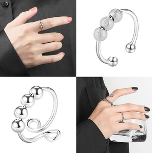 <span class=keywords><strong>Anelli</strong></span> Fidget Spinner Regolabili in Ottone e Argento 925 con Apertura a Farfalla, <span class=keywords><strong>Margherita</strong></span> e Perline, Gioielli Anti-Stress - Product Image 3