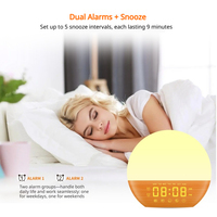 Nouvelle horloge-réveil en plastique de style nordique avec simulation du lever du soleil, haut-parleur, simulation du coucher du soleil, bruit blanc, veilleuse LED pour le sommeil