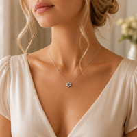 Collar al por Mayor para Mujer, Plata de Ley 925, con Colgante de Flor y Topacio Azul, para Regalo Personalizado, Proveedor de Joyería