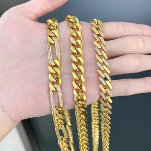 JXX Joyería de Moda Hip Hop, Cadena Cubana de Latón Chapado en Oro de 24K de 10mm con Zirconia, Collar para Mujeres y Hombres - Product Image 2