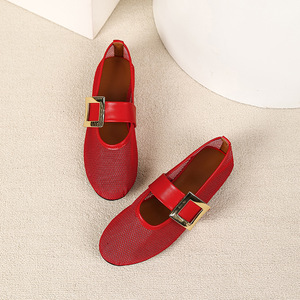 Zapatos Mary <span class=keywords><strong>Jane</strong></span> de malla transpirable para mujer, nuevos, con hebilla cuadrada, punta redonda, correa de boca baja y suela plana. - Product Image 4