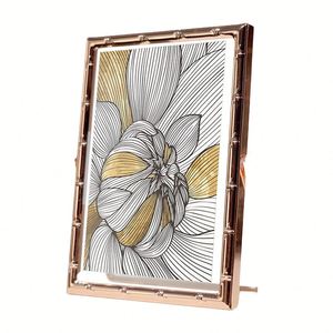 Cadres photo en métal doré 5x7 avec couvercle en plexiglas haute définition, décoration de cadre photo pour l'affichage de photos sur le bureau - Product Image 1