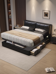 <span class=keywords><strong>Lit</strong></span> double italien en cuir noir pour chambre principale, avec rangement coulissant à pression d'air, éclairage intégré et sacs souples, pour la maison - Product Image 6