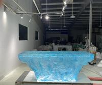Table de bar en résine cristalline transparente et lumineuse, design moderne et contemporain, multifonctionnelle, faite à la main, durable, carrée, 6 places