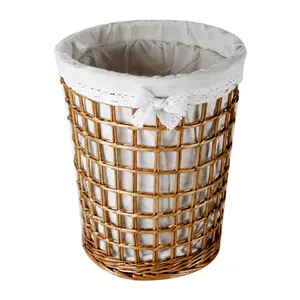 Kingwillow Good Quality Willow Round Dirty Washing Laundry Basket with Printed White Lining Set of 2