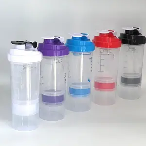 Toptan özel logo BPA ücretsiz 500ml üç katmanlar plastik spor Fitness kene marker ile protein çalkalama şişesi spor su şişesi