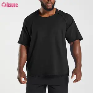 Fabricante de Camisetas Personalizadas color sólido corte de borde crudo camiseta de alta calidad para hombres