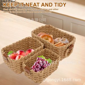 Handmade Imitation Rattan Woven <b>Storage</b> <b>Basket</b> Rectangle Shape Desert Colors For Home Toys Organizer Desktop <b>Storage</b> - Product Image 2