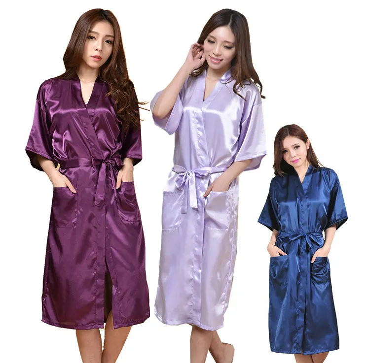 Seide Satin kurz solider Kimono sexy Bademantel Damen Hochzeit Party Braut Brautjungfer Kleid Pyjama Damen Nachtwäsche