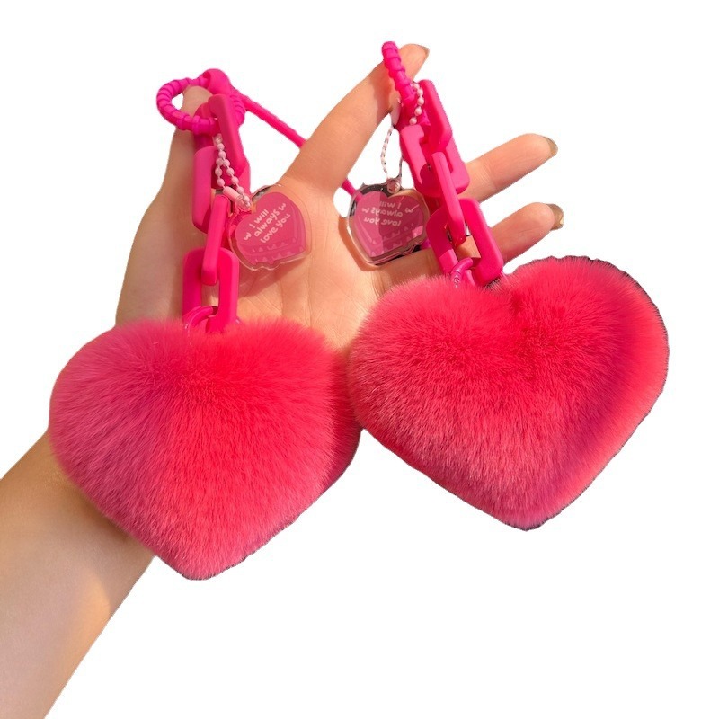 Cute Plush Heart Pendant Key Chains